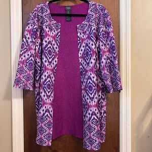 Chico's Vibrant Purple and Pink Knit ReversibleTravelers Overpiece Coat